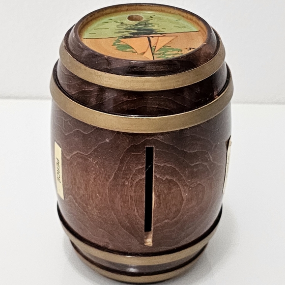 Perce Other - PERCE Wooden Barrell with Sail Boat Coin Piggy Bank